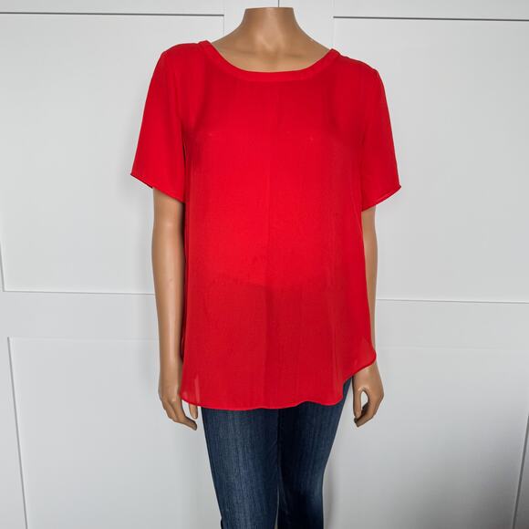 Banana Republic Women’s Medium Poppy Red Relaxed Fit Tunic Blouse, High Low Hem - Picture 2 of 8